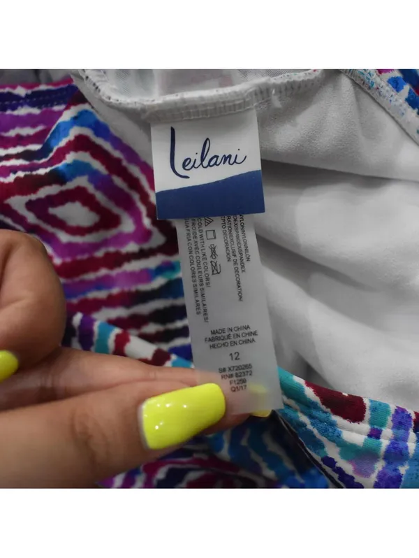 Leilani Geometric Colorful Print Strappy Tankini Top Size 12 - Image 9