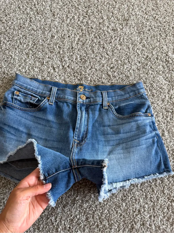 7 For All Mankind Blue Denim Cutoff Shorts with Raw Hem - Image 6