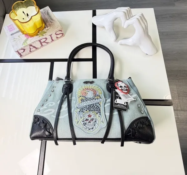 NWT Ed Hardy Denim Eagle Rhinestone Tote Bag - Y2K Vintage Style - Image 8