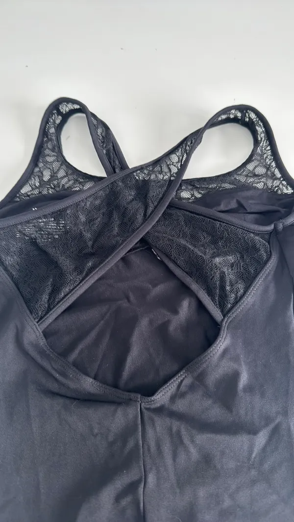 Mirella Leotard Black with lace crisscross strap detail. Size small - Image 6