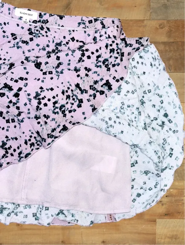 Aritzia Sunday Best Women’s Size 6 Clover Purple Zelda Mini Skirt • Floral Lined - Image 7