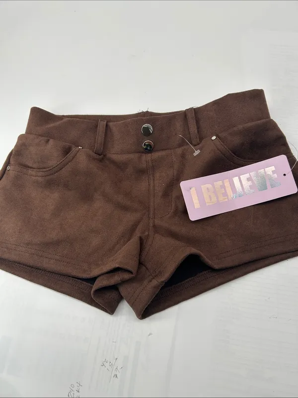 Brown Women's Suede-Look High-Waist Shorts - Image 15