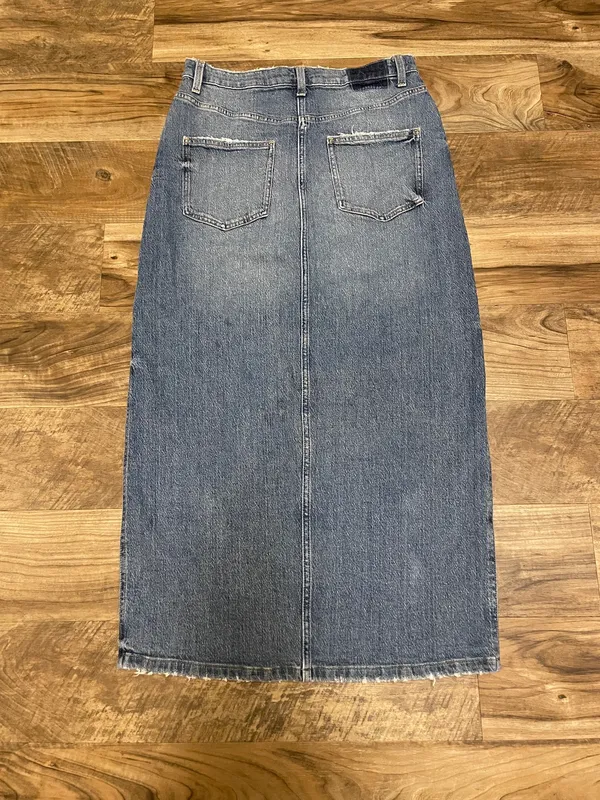 ZARA Denim High-Waist Blue Denim Maxi Skirt with Front Slit Jean Skirt Z1975 Size Med - Image 8