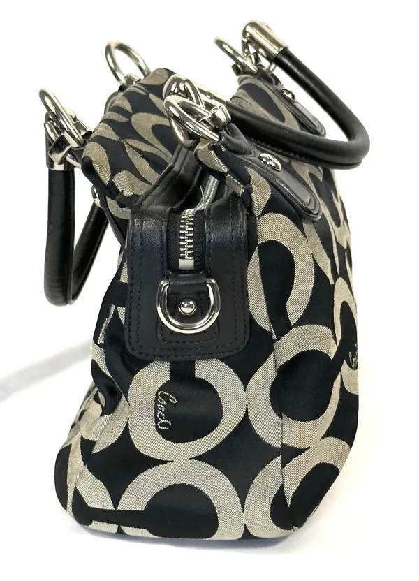 Coach Kristin 16779 Op Art Signature Y2K Satchel Black Khaki Leather Bag - Image 4