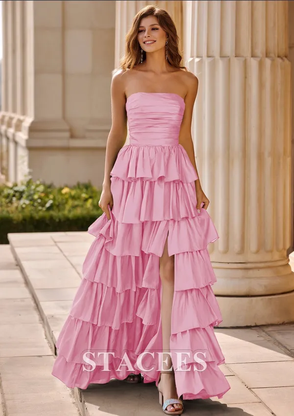 Stacees Pink Ruffle Prom Dress - Image 2