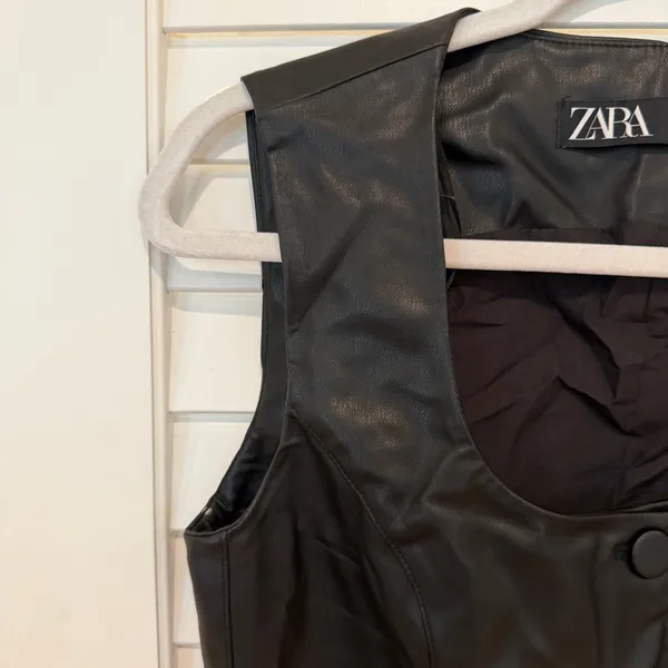 Zara Biker Faux Leather Vest Top Sz S Black Goth Edgy Shirt - Image 3