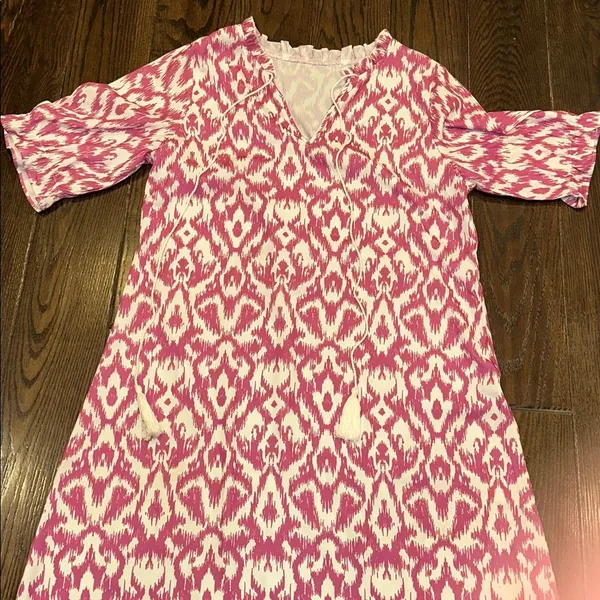 Elegant Pink Patterned Maxi Dress with tassels size  large - Image 2