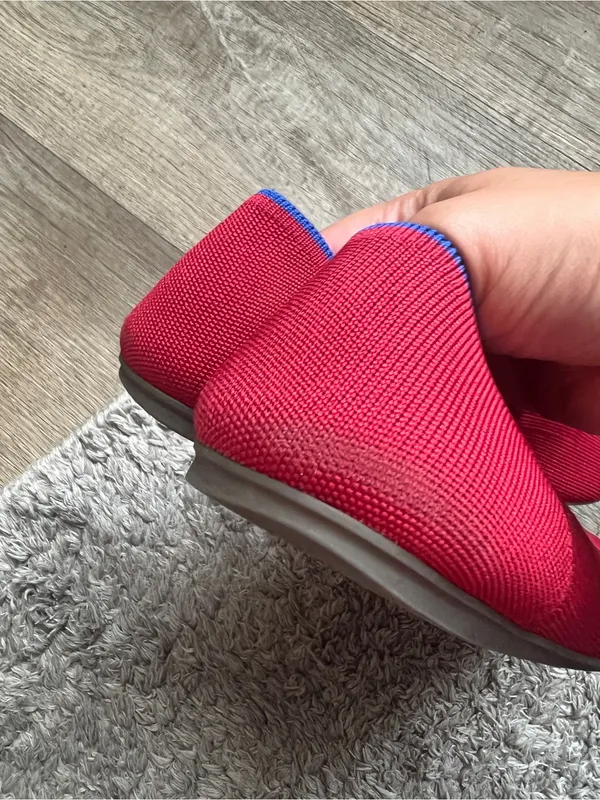 Rothy's Red Knit Pointed Ballet Flats with Blue Trim - Image 7