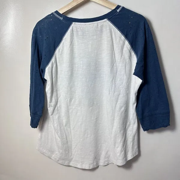 Ariat T-Shirt Womens XL Distressed Blue Aztec Bird Western Baseball Sleeves - Image 2