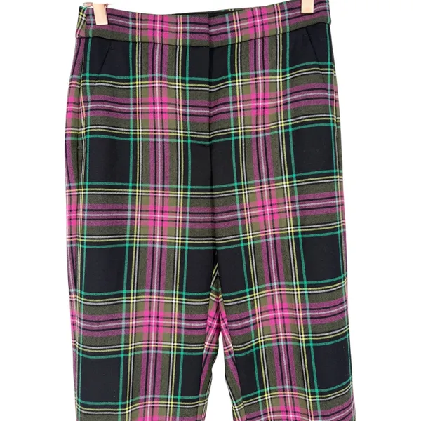 NWT J.Crew Kate Straight Leg Pants Pink Stewart‎ Tartan Plaid Wool Blend Size 0 - Image 7