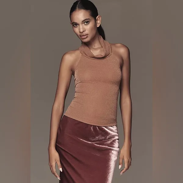 Anthropologie Pilcro Halter Cowl-Neck Tank Top - Copper - Image 4