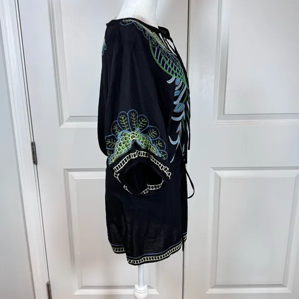 Metropark Boho Embroidered Peacock Tunic Dress Festival Resort Rayon Small Artsy - Image 3