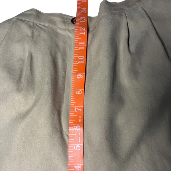 FT2 Tan 100% Silk Pleated Trousers High Rise Straight Leg Pants M - Image 6