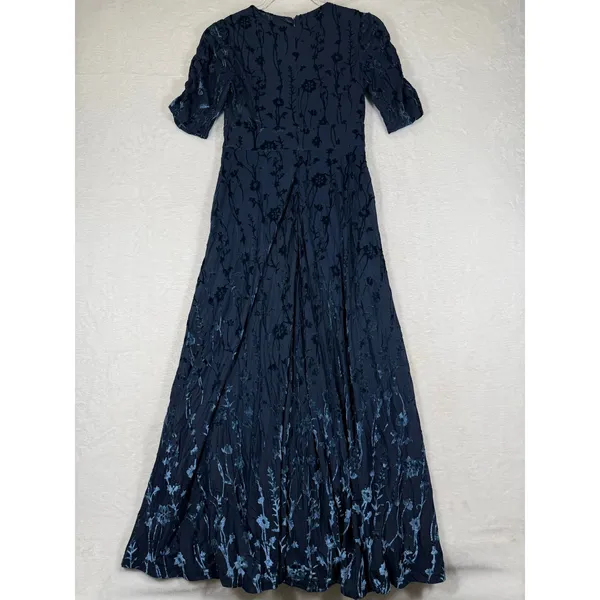 Hutch Navy Blue Floral Burnout Velvet Short Sleeve V-Neck Maxi Dress Size 0‎ - Image 11