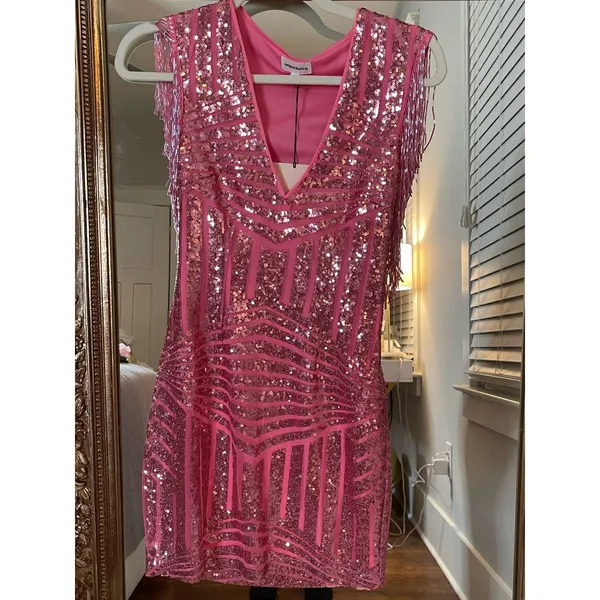 superdown Pink Sequin Midi Dress - Image 2