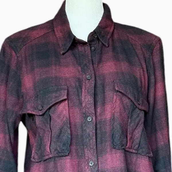 Aritzia Wilfred‎ Free Veronika Flannel Black Plaid Button Front Shirt Dress Sz S - Image 2