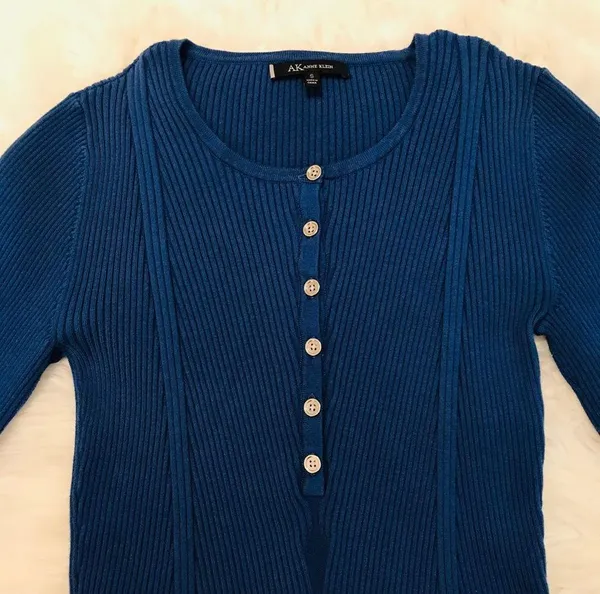 Anne Klein ribbed knit top blue size small - Image 5