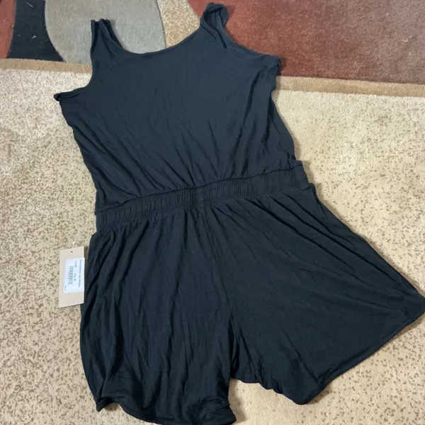Albion Fit Bamboo Tank Romper Womens Medium Black Sleeveless Drawstring Casual - Image 6
