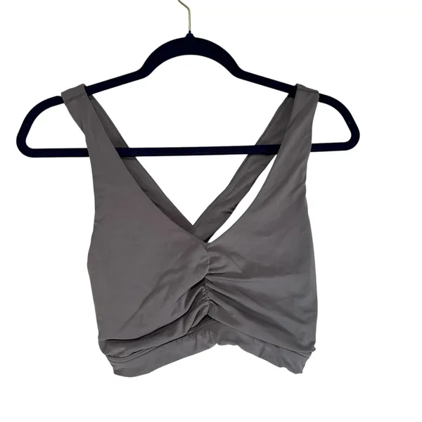 OFFLINE by Aerie Real Me‎ Strappy Ruched Sports Bra Grey XL Medium Support - Image 2