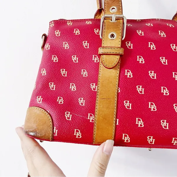 Dooney & Bourke • Domed Satchel purse bag Burning Red initials canvas wristlet - Image 4