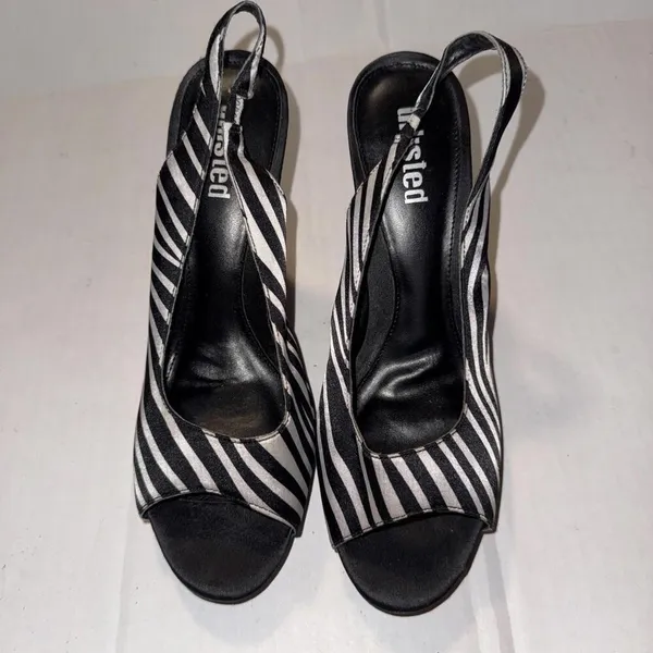 Unlisted Y2K Baddie Sandals‎ Heels Slip On Slingback Peep Toe Zebra Print Sz 9 - Image 2