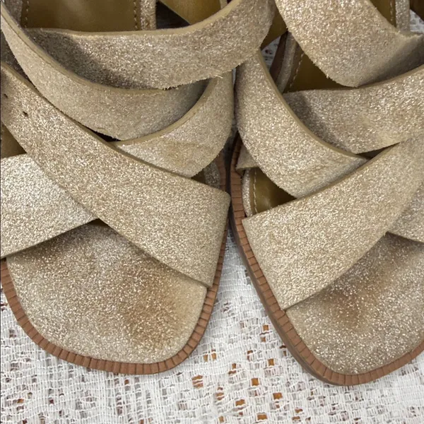 Vince Camuto Penina new tortilla leather stone tan cream block sandal heels sz 7 - Image 3