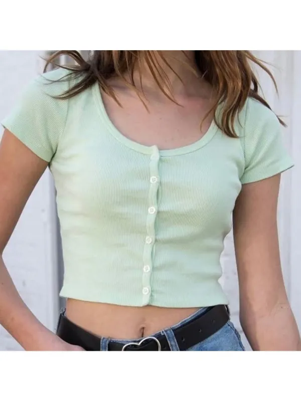 Brandy Melville Zelly Shirt Size One Size Green Ribbed Button Front Garden Party - Image 8