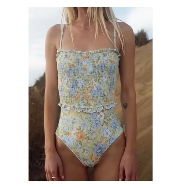 Lost and Wander Mountain Bloom Smocked One Piece Swimsuit Swimwear Size S - Image 7