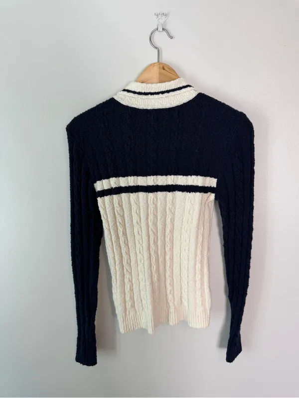 Madewell Cable Knit Zip Cardigan Sweater Collar Navy Medium - Image 3