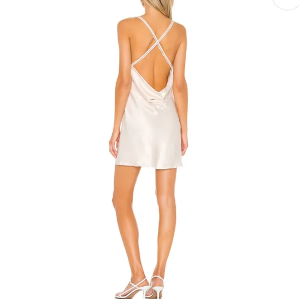LOVERS + FRIENDS Satin Boa Mini‎ Dress In Ivory Size XXS - Image 3