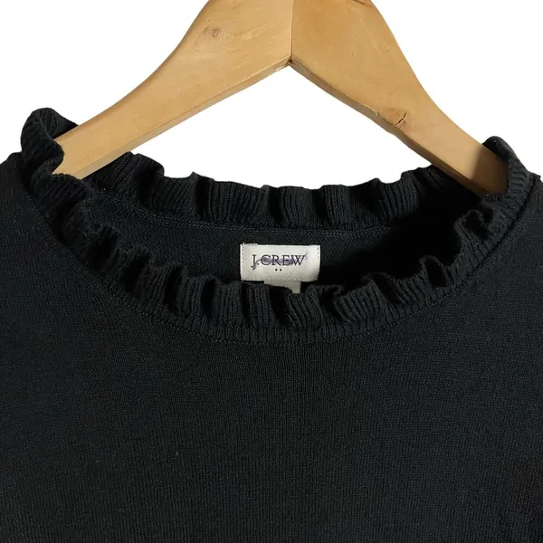 J.Crew Black Ruffleneck Long Sleeve Crewneck Pullover Sweater Size Small - Image 3