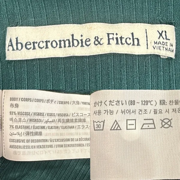 Abercrombie & Fitch Emerald Green Ribbed Ruched Long Sleeve Mini Shirt Dress XL - Image 7
