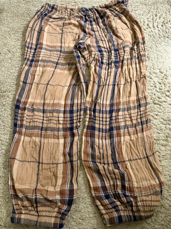 Aerie Tan Navy Plaid Soft Gauze Pajama Jogger Lounge Pants - size XL - Image 6