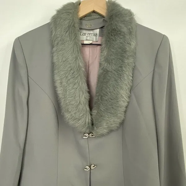 Vintage Caramia Faux Fur Trim Coat Ice Princess Gray Blue Womens 10 Medium - Image 5