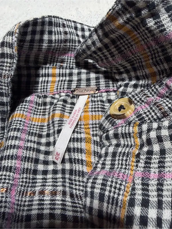 Free people Plaid Button-Up cotton Shirt medium - Image 9