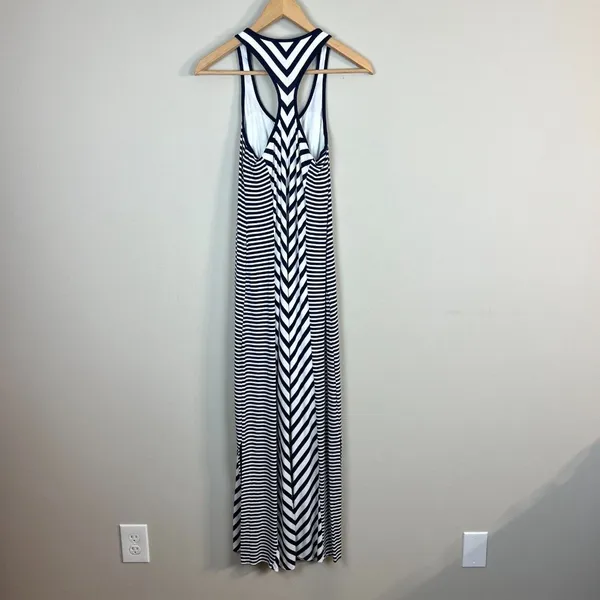 Soma Maxi Dress Women XS Navy Blue White Stripes Racerback Side Slits Sleeveless - Image 4