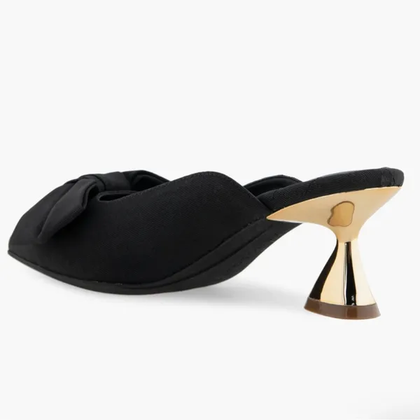 Aerosoles Juju Pointed Toe Mule Bow Gold Metallic Heel‎ Black Fabric 11 - Image 2