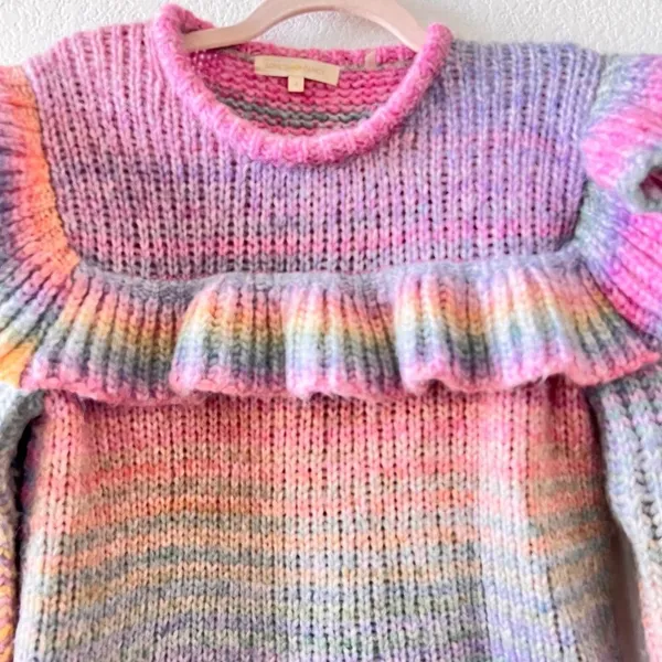 Loveshackfancy Multicolor Yumi‎ Ruffle Alpaca Wool Blend Pullover Sweater Small - Image 5