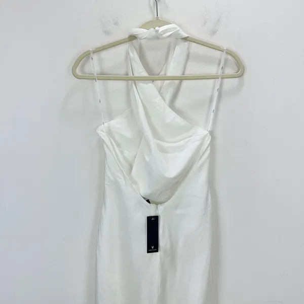 Lulus Beyond Classy White Satin Halter Midi Dress Wedding Bridal Medium NWT - Image 10