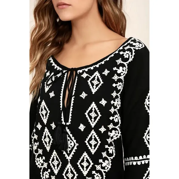 Lulus A Day in the Life Black and White Embroidered Dress Size Medium‎ Kaftan - Image 6