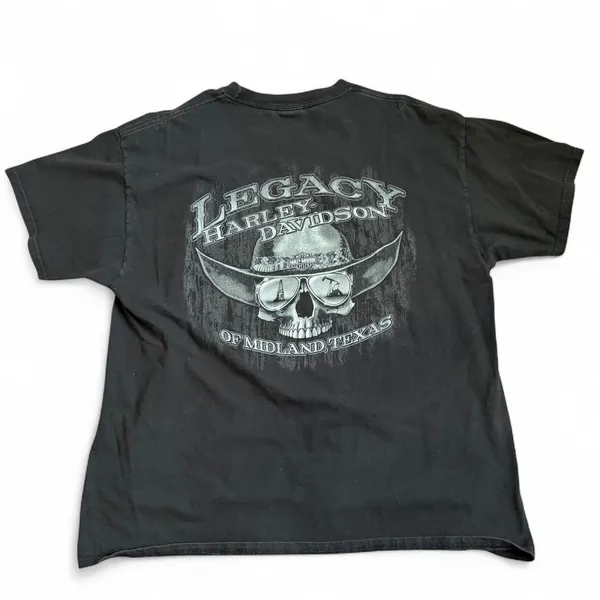 Harley Davidson Black Graphic Tee T-Shirt Jester Joker Clown Y2K Biker Streetwear Goth Punk Grunge Short Sleeve Men XL - measurements in pics - Image 7
