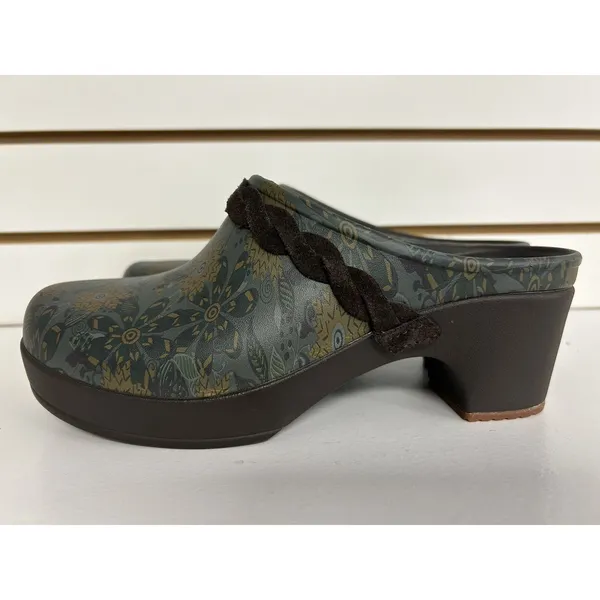 CROCS Dual Comfort Clog Slide Blue Brown Floral Womens Size 7 Heels Comfort Boho - Image 6