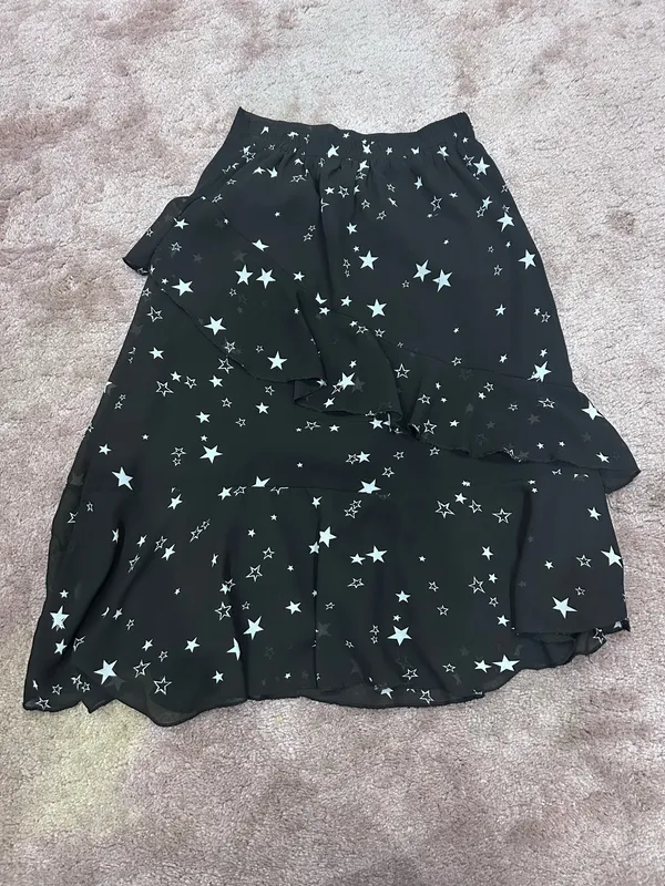 Star Print Chiffon Midi Skirt Black Size XS - Image 3