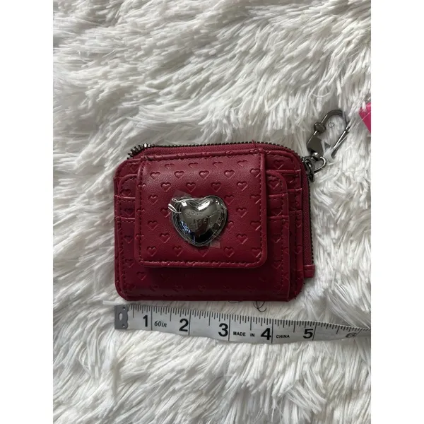 NWT Betsey Johnson Cranberry Red Embossed Hearts Card Case Wallet Keychain Clip - Image 8