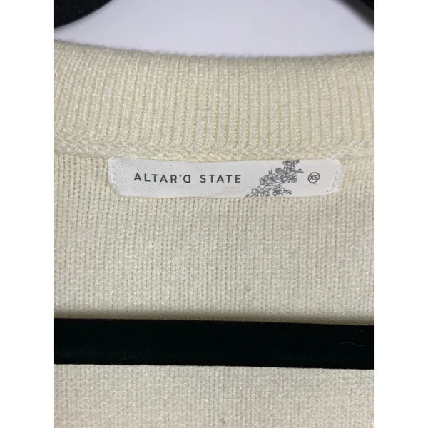 Altar’d State Sweater Womens XS Ivory Black Stripe Collared Coastal Preppy Knit - Image 11