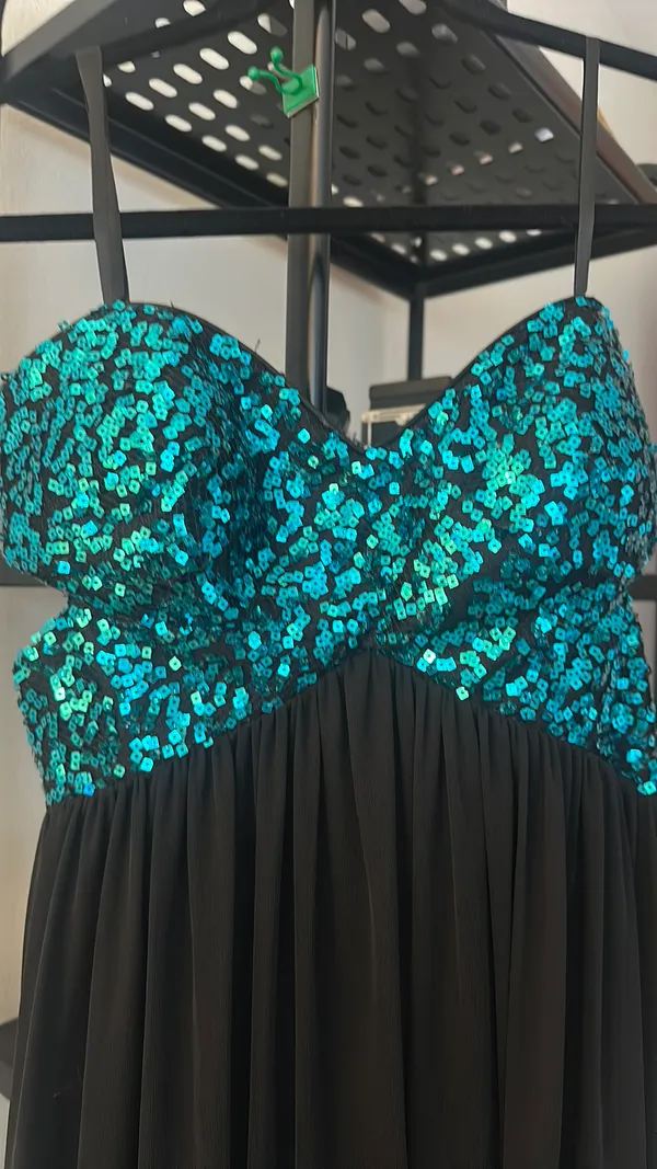 Strapless sequin top floor length gown Blue Size 2 - Image 3