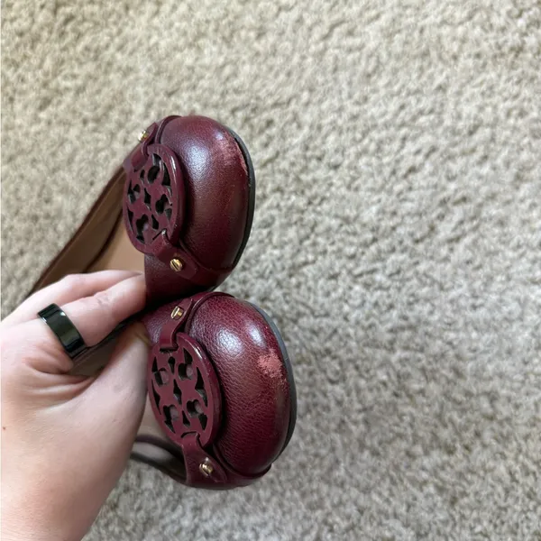 Tory Burch Mini Miller Burgundy Flats - Image 4