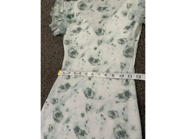 White Green Floral Maxi Dress Ruffle Sleeve Bodycon XS - Image 7