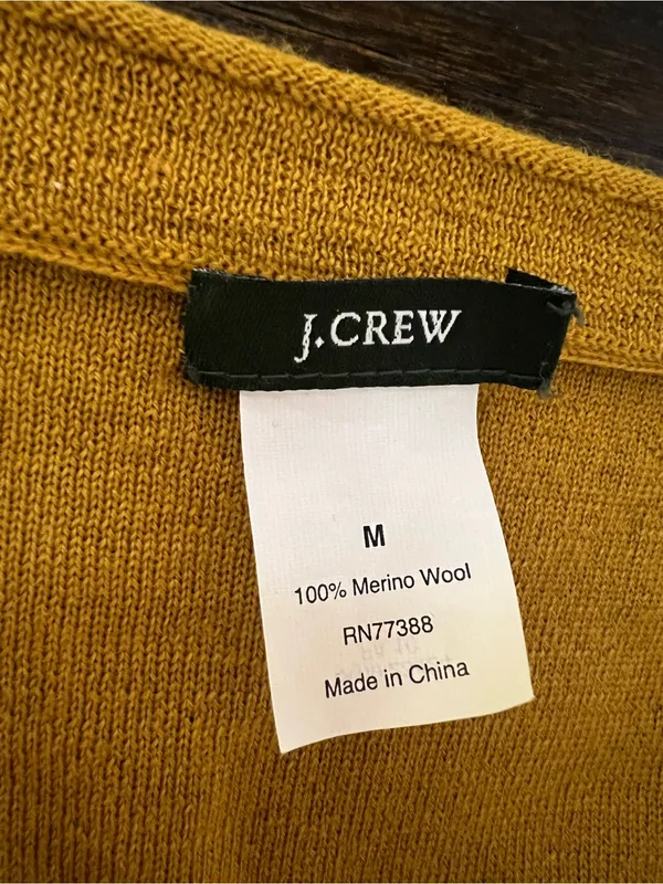 J. Crew Mustard Yellow Merino Wool Knit Sweater Round Neck Lightweight Medium - Image 7