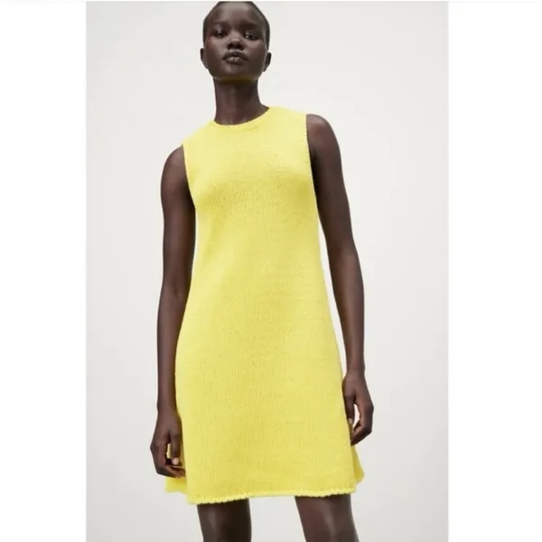 Zara Women's Yellow Sleeveless Knit Crew Neck Tank Sweater Mini Dress Size M - Image 3